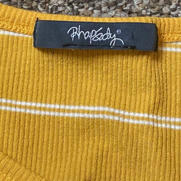 Rhapsody Mustard Yellow Blouse No Label Size Approximately S M Stretch - Picture 5 of 8